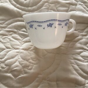 Pyrex Corning morning white  milk glass with blue floral border, X6